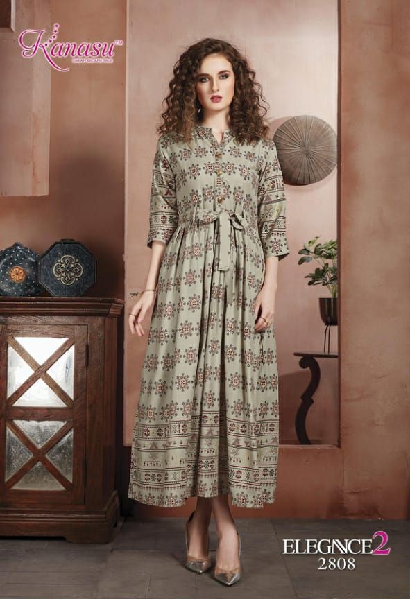 Kanasu Elegance 2 Heavy Rayon Gold Printed Designer Stylish Kurti Collection
